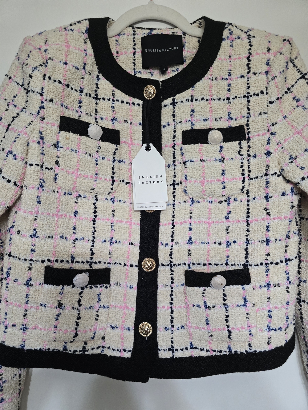 NWT English Factory Tweed Blazer Jacket With Gold Buttons - Picture 11 of 16